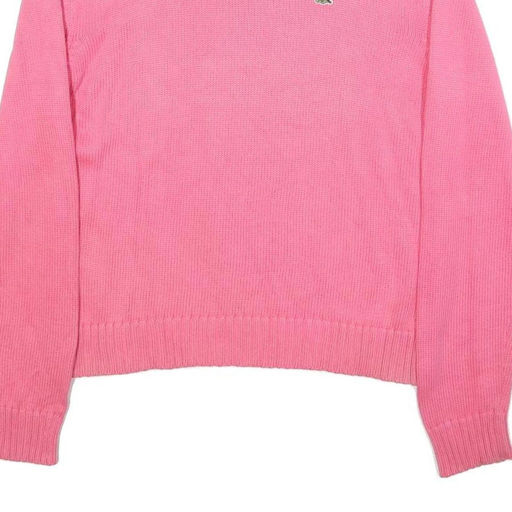 LACOSTE Womens Pink Plain Cotton Jumper Crew Neck Basic Knit S Classic Knitwear