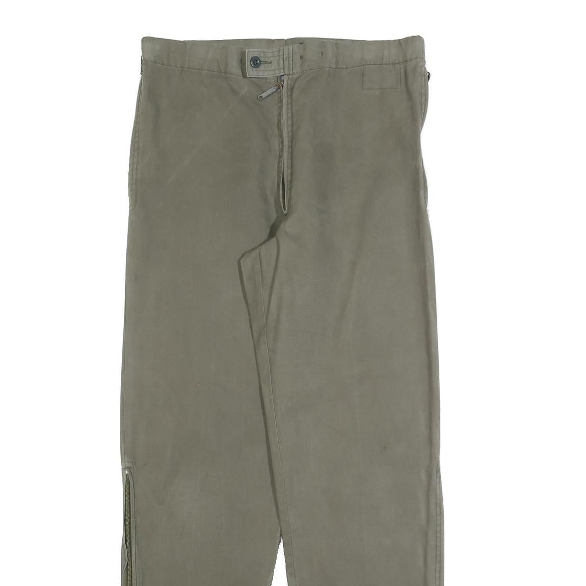 Mens Relaxed Fit Beige Cotton Blend Trousers W34 L30 Zip Closure Straight Leg