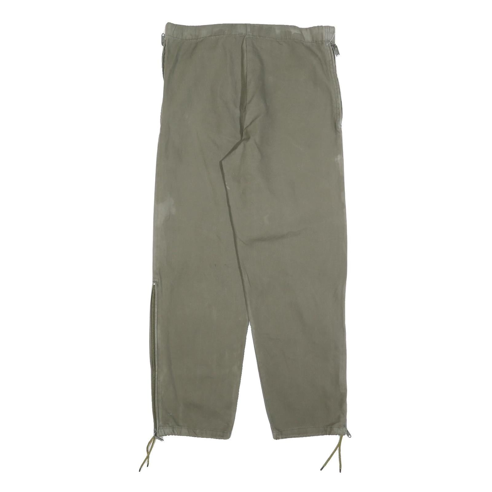 Mens Relaxed Fit Beige Cotton Blend Trousers W34 L30 Zip Closure Straight Leg