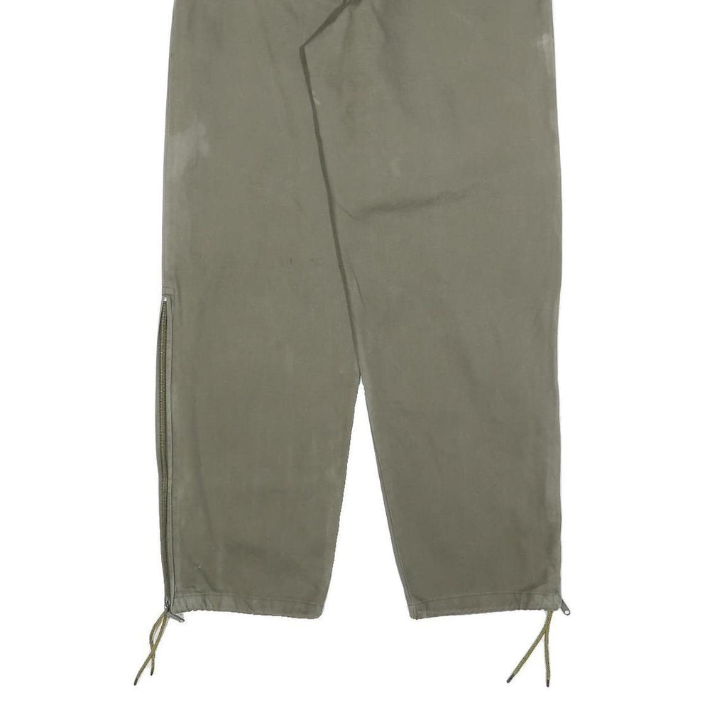 Mens Relaxed Fit Beige Cotton Blend Trousers W34 L30 Zip Closure Straight Leg