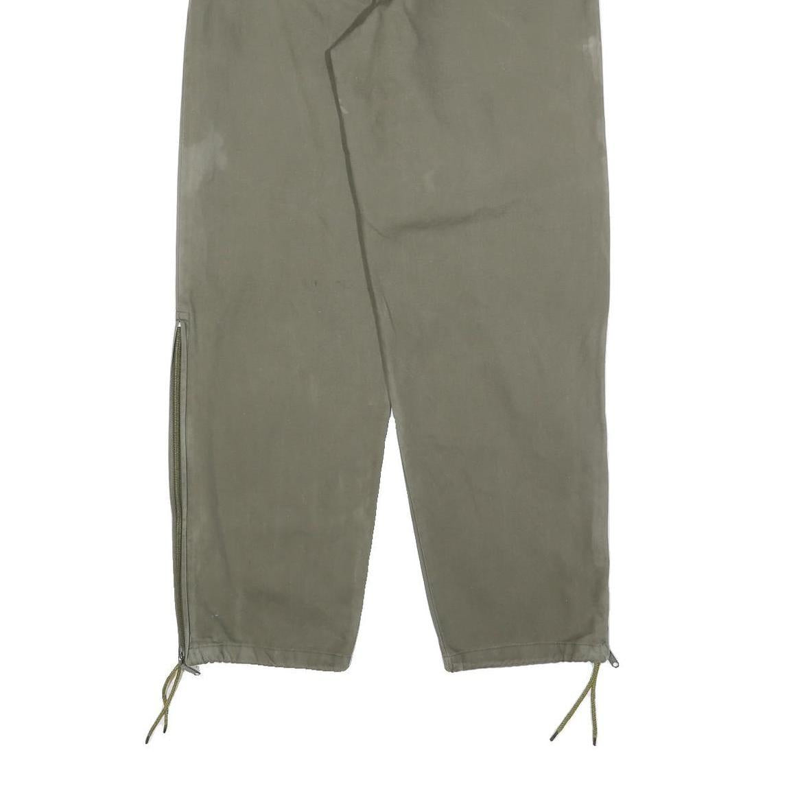 Mens Relaxed Fit Beige Cotton Blend Trousers W34 L30 Zip Closure Straight Leg