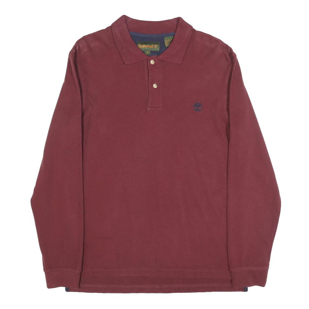 TIMBERLAND Mens Maroon Long Sleeve Plain Polo Shirt S Cotton Blend Classic