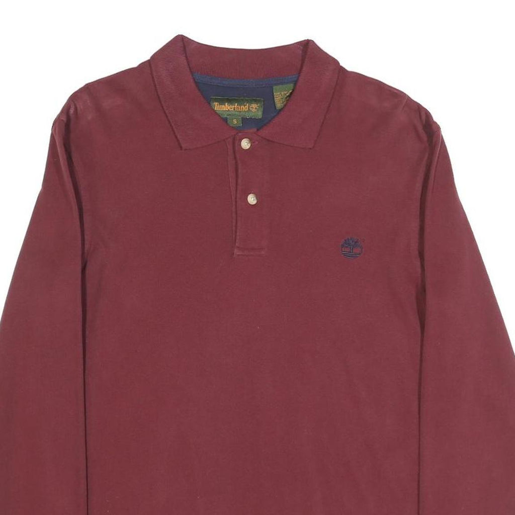 TIMBERLAND Mens Maroon Long Sleeve Plain Polo Shirt S Cotton Blend Classic