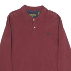 TIMBERLAND Mens Maroon Long Sleeve Plain Polo Shirt S Cotton Blend Classic