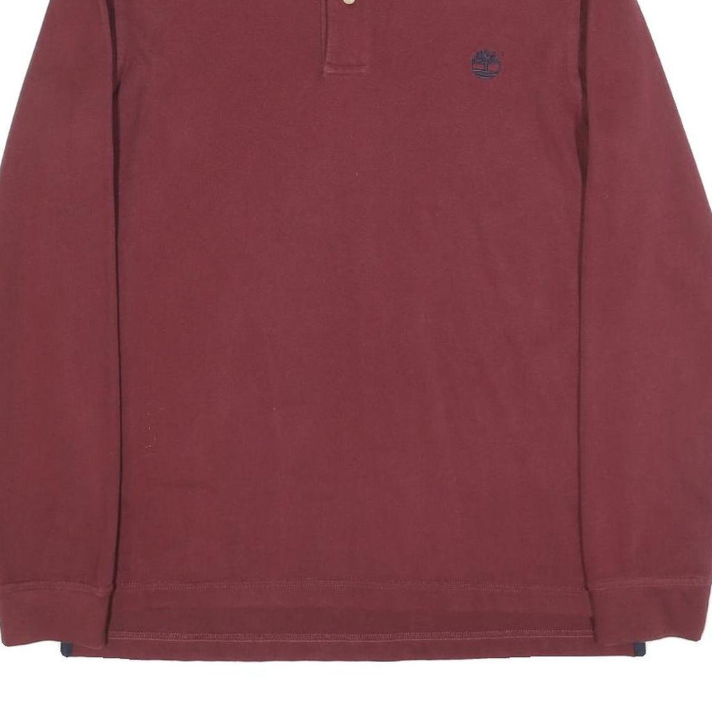 TIMBERLAND Mens Maroon Long Sleeve Plain Polo Shirt S Cotton Blend Classic