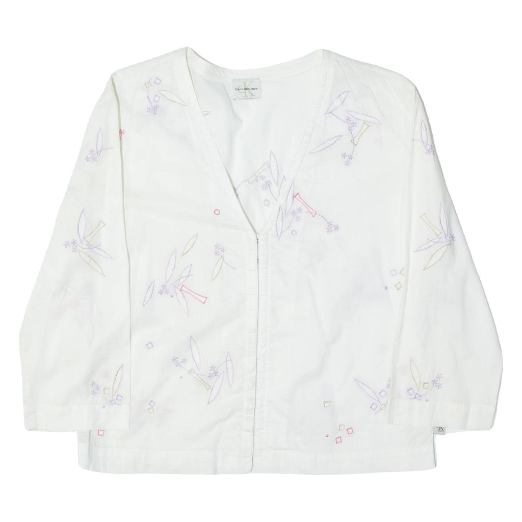 CALVIN KLEIN JEANS Womens Blouse White 3/4 Sleeve Floral S