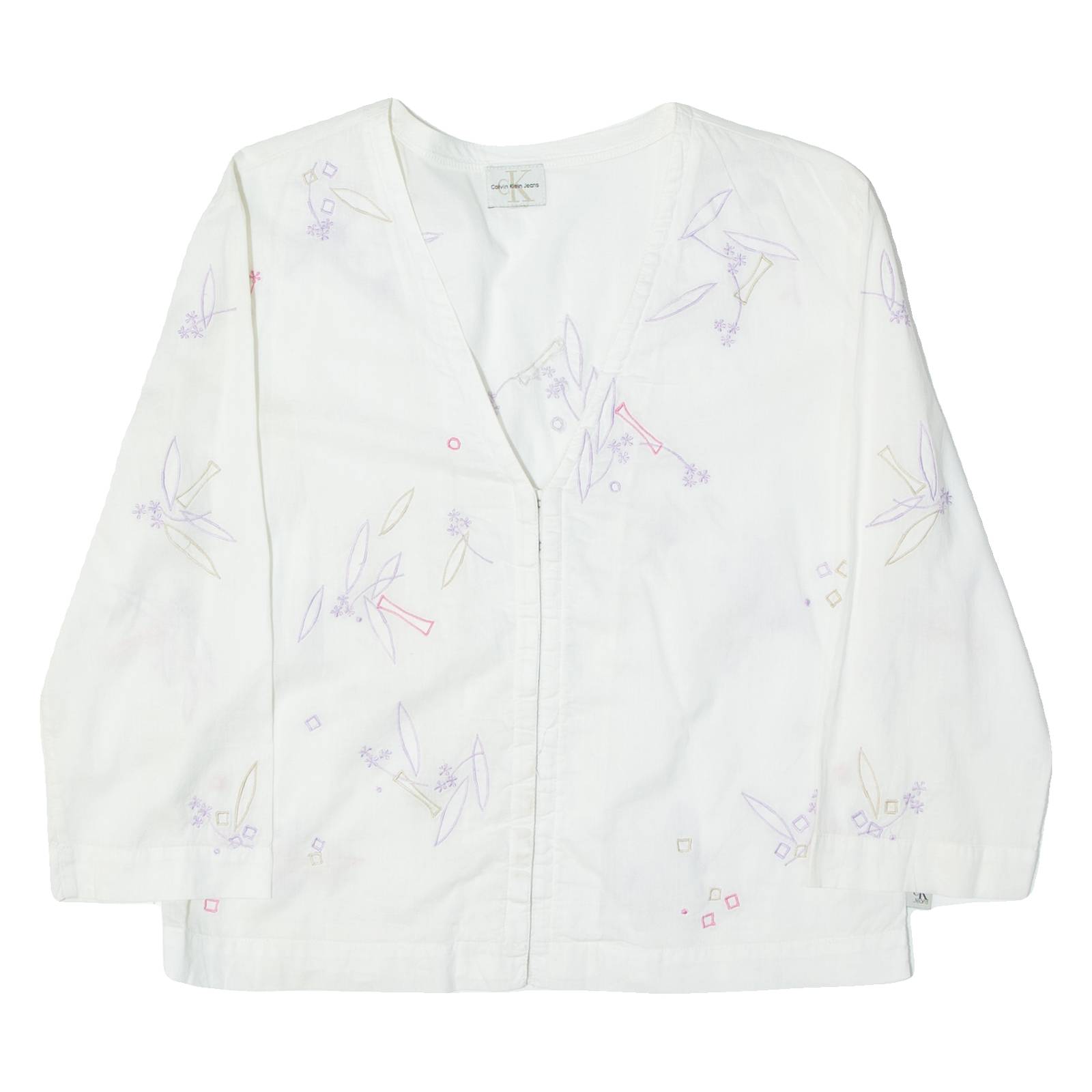 CALVIN KLEIN JEANS Womens Blouse White 3/4 Sleeve Floral S