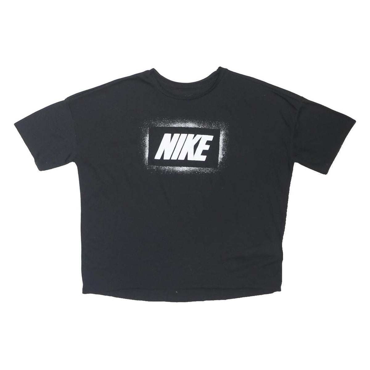 NIKE Womens Black Crop T-Shirt Short Sleeve Crew Neck Graphic Print S Cotton