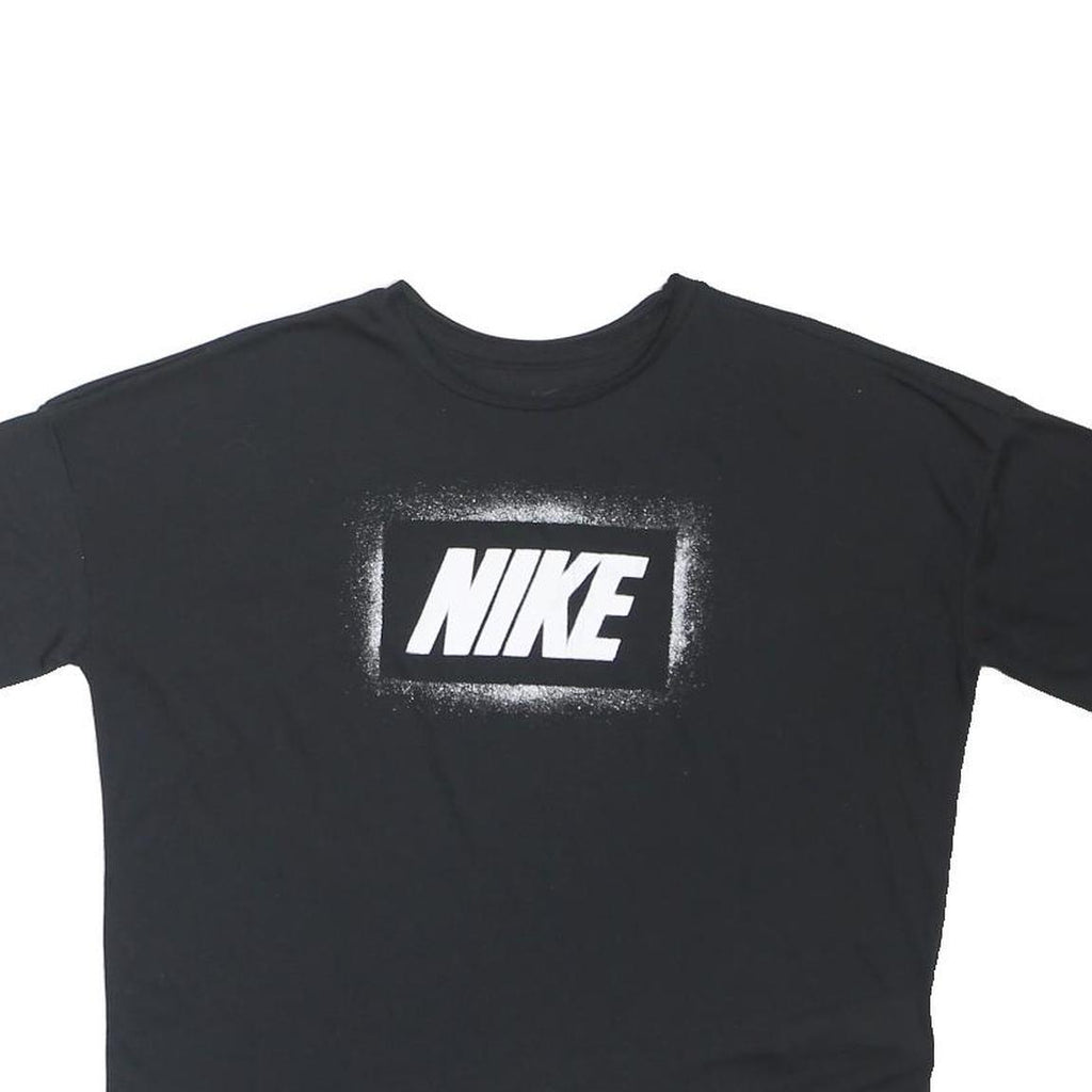 NIKE Womens Black Crop T-Shirt Short Sleeve Crew Neck Graphic Print S Cotton