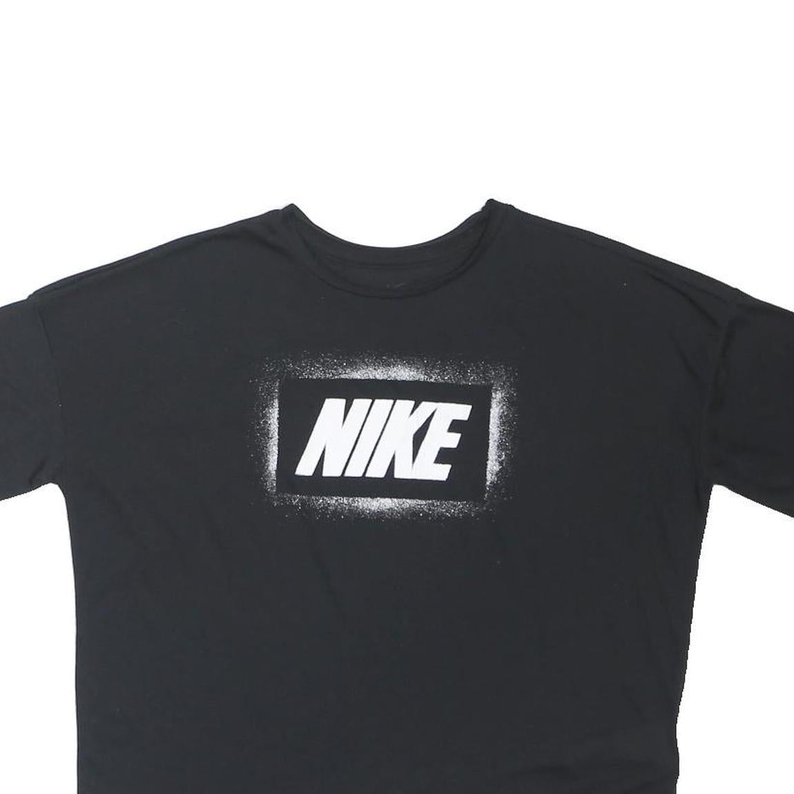 NIKE Womens Black Crop T-Shirt Short Sleeve Crew Neck Graphic Print S Cotton