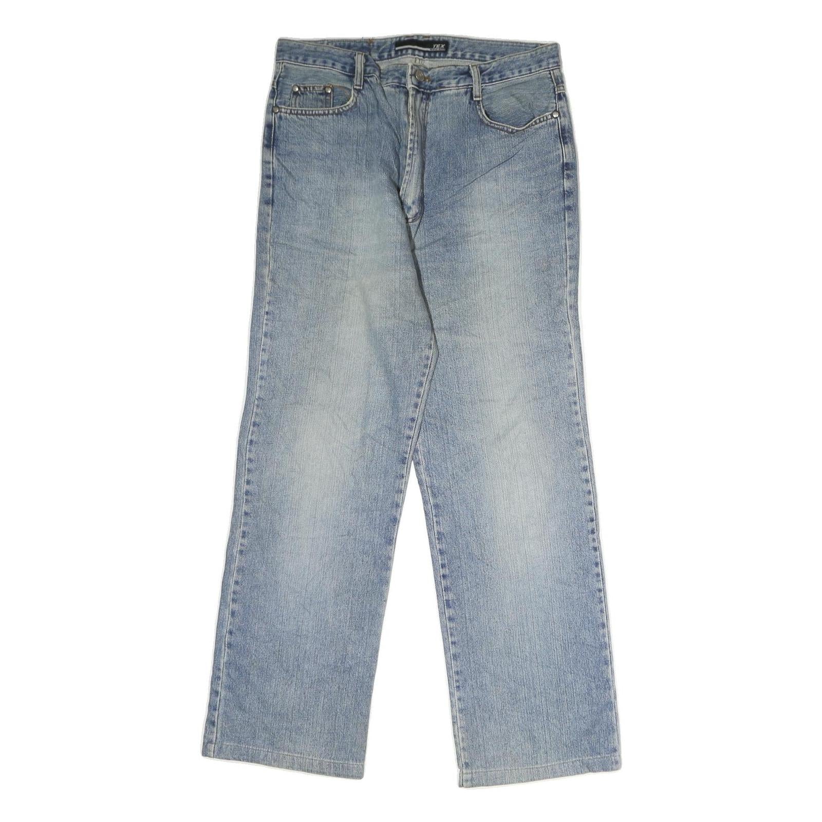 TEX JEANS Mens Regular Fit Blue Denim Jeans W32 L29 Classic Cotton Zip