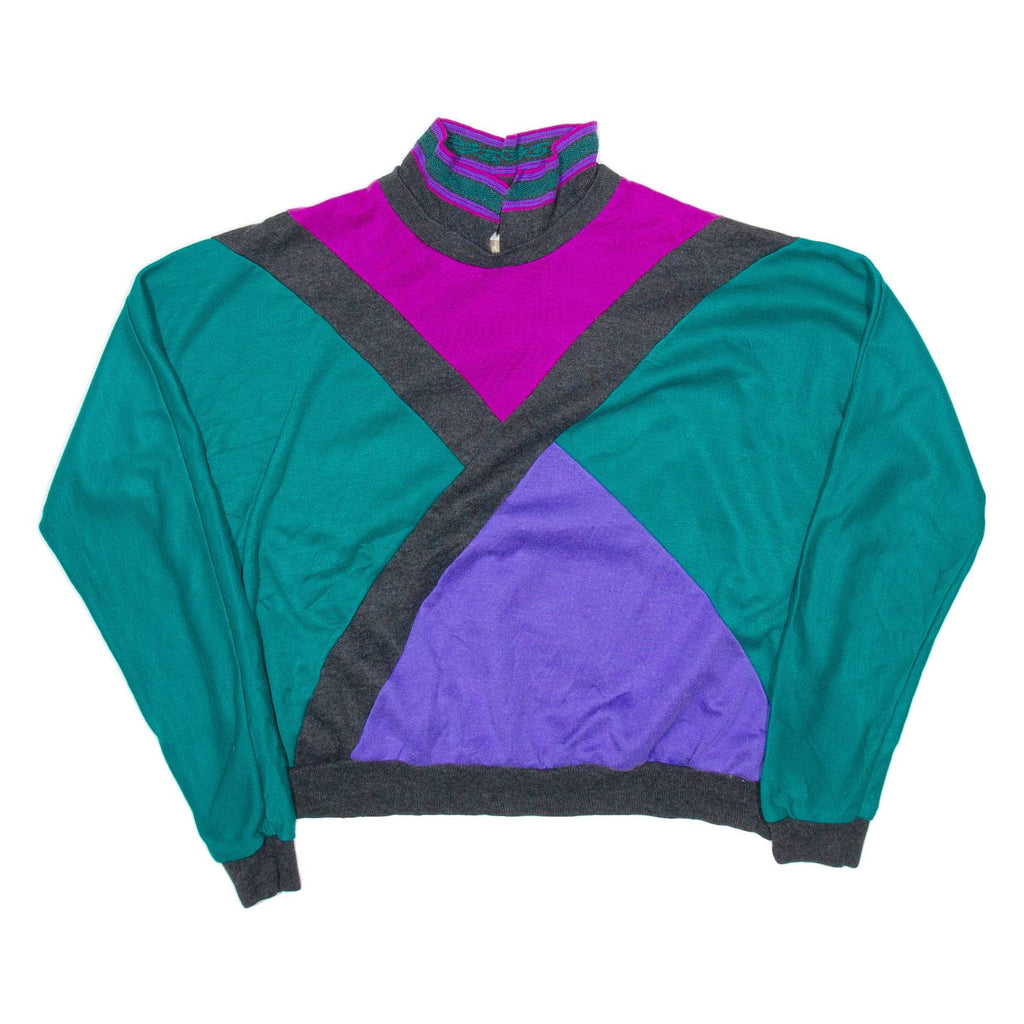 SEASON TICKET Colourblock Womens Sweatshirt Green Collared XL