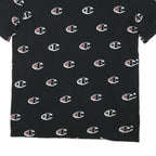 CHAMPION Mens Black All Over Logo Graphic T-Shirt L Short Sleeve Crew Neck