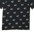 CHAMPION Mens Black All Over Logo Graphic T-Shirt L Short Sleeve Crew Neck