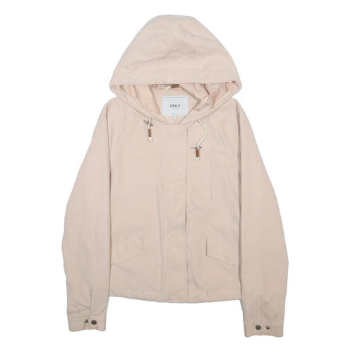 ONLY Womens Beige Hooded Zip Jacket S Polyester Blend Lightweight Casual