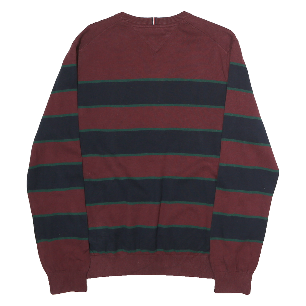 TOMMY HILFIGER Mens Maroon & Navy Patterned Cotton Jumper Crew Neck Regular L