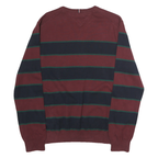 TOMMY HILFIGER Mens Maroon & Navy Patterned Cotton Jumper Crew Neck Regular L