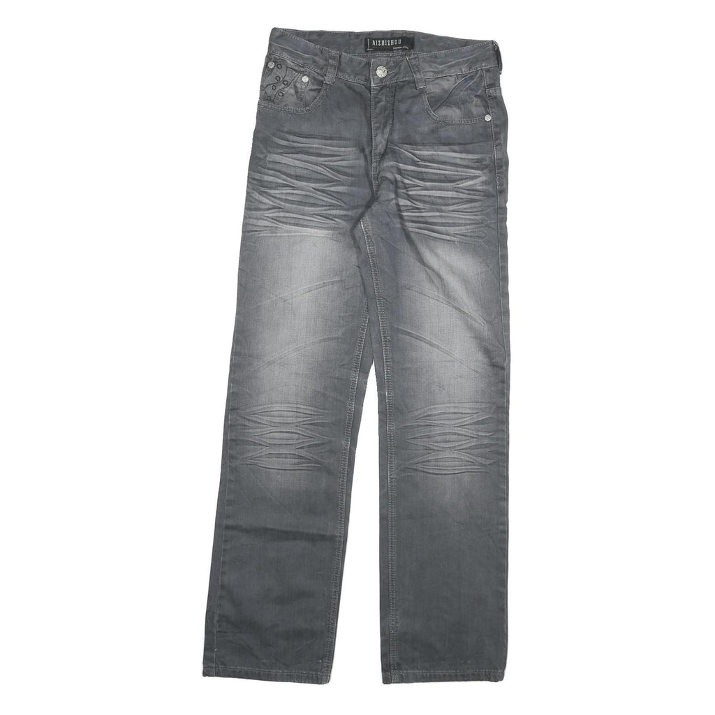 AIZHIZOU Womens Regular Grey Denim Jeans Cotton Blend W28 L32 Embroidered