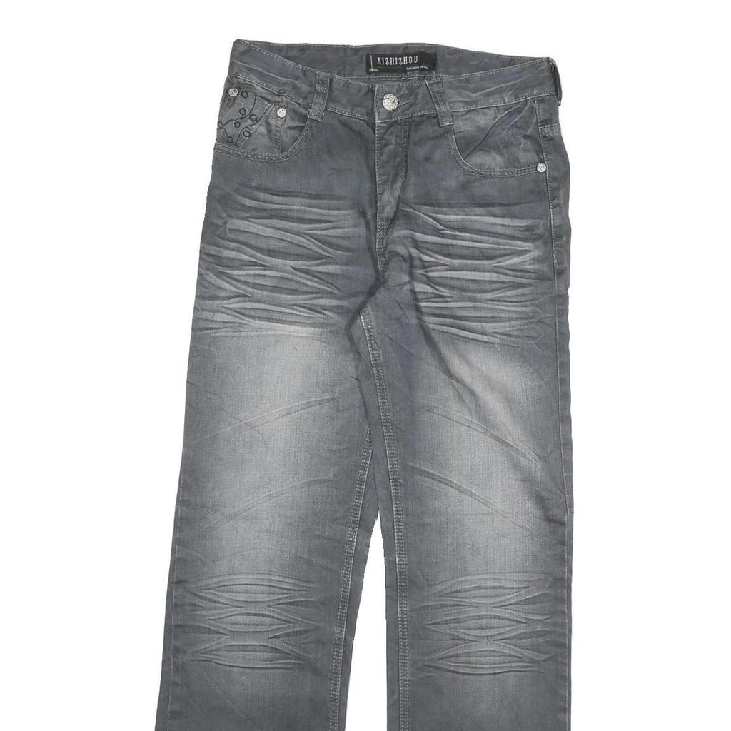 AIZHIZOU Womens Regular Grey Denim Jeans Cotton Blend W28 L32 Embroidered