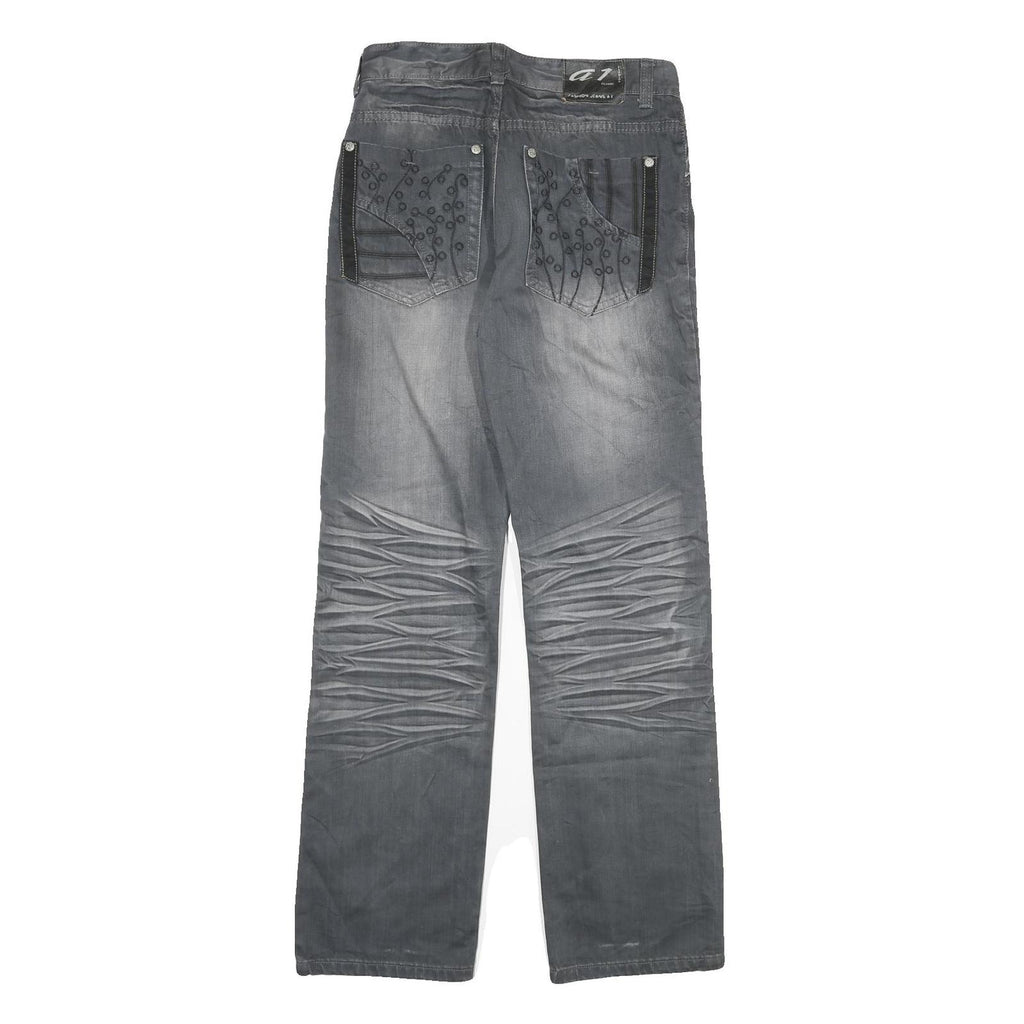 AIZHIZOU Womens Regular Grey Denim Jeans Cotton Blend W28 L32 Embroidered