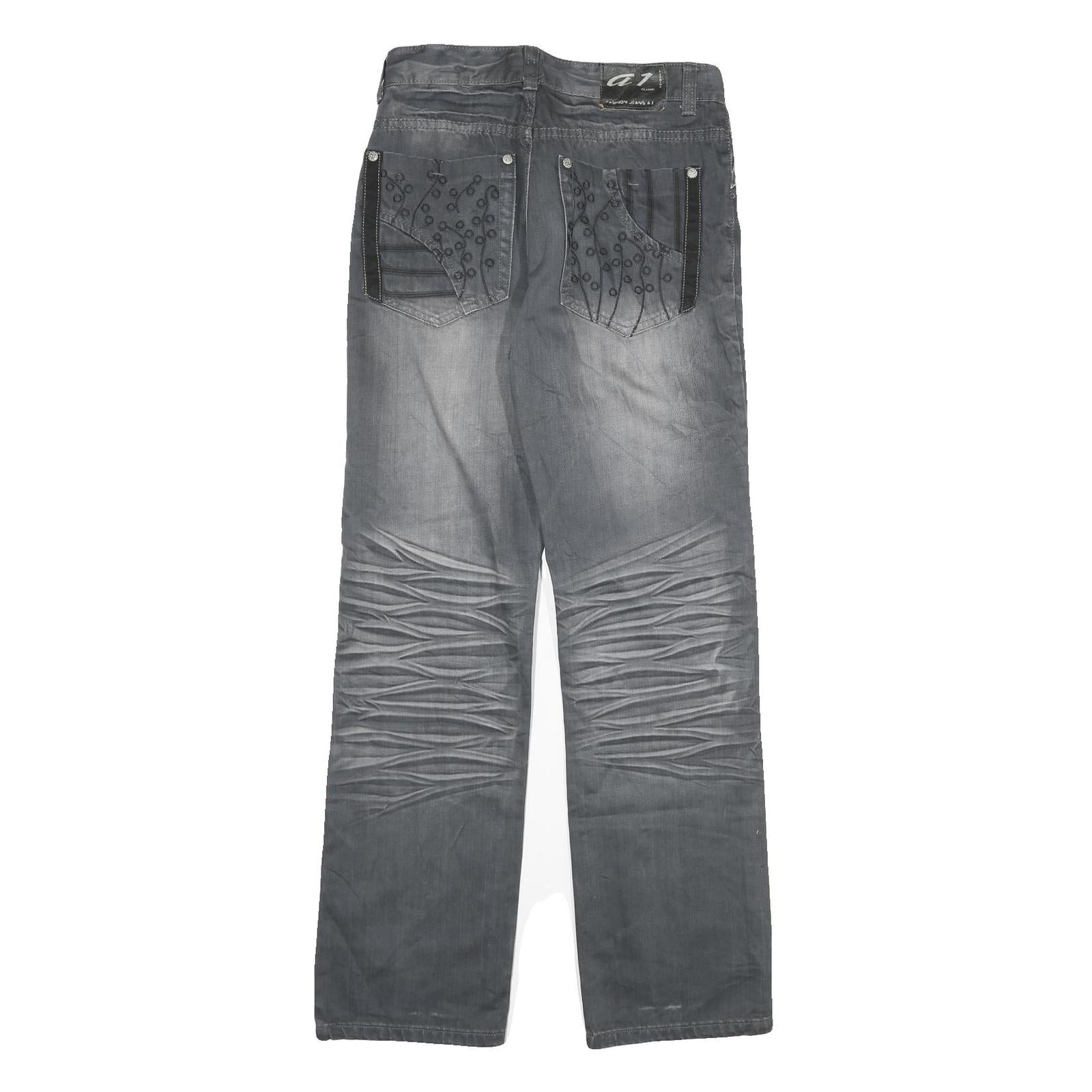 AIZHIZOU Womens Regular Grey Denim Jeans Cotton Blend W28 L32 Embroidered