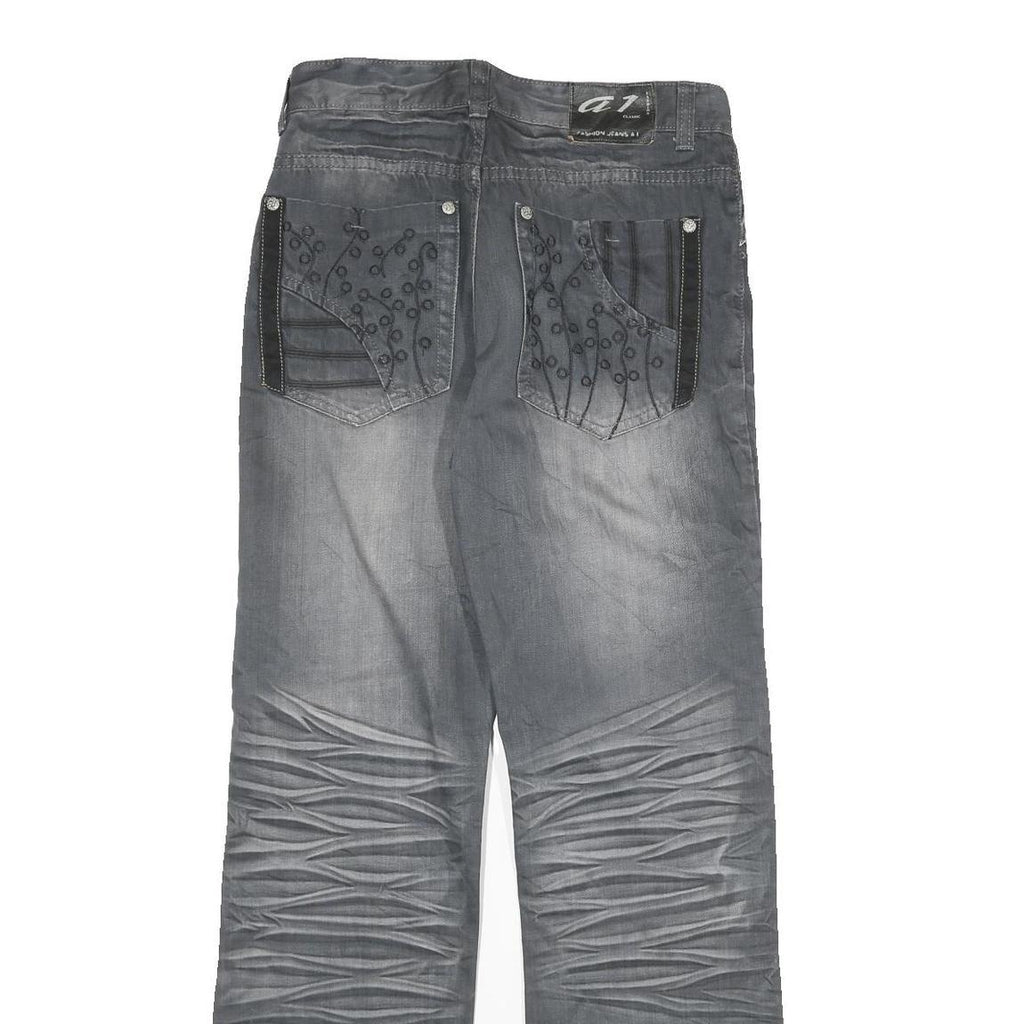 AIZHIZOU Womens Regular Grey Denim Jeans Cotton Blend W28 L32 Embroidered