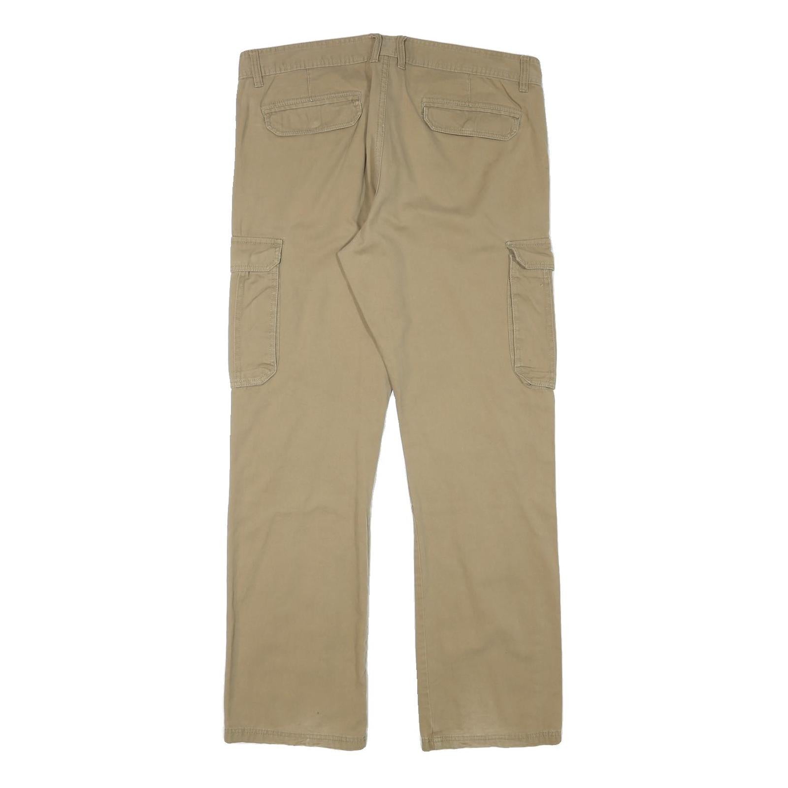 LIVERGY Mens Regular Fit Beige Cotton Blend Cargo Trousers W37 L33 Casual