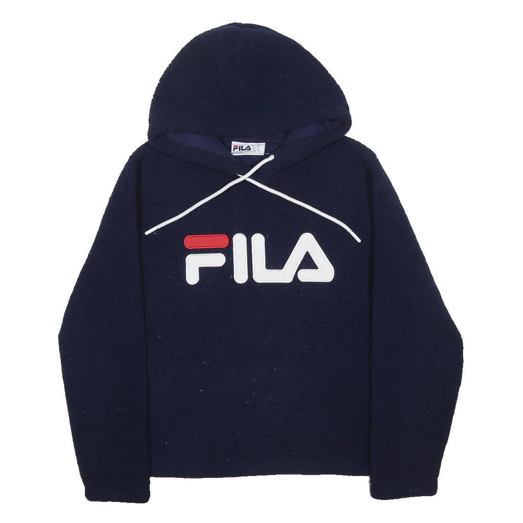 FILA Womens Navy Blue Pullover Hoodie S Logo Embroidered Cotton Blend