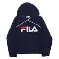 FILA Womens Navy Blue Pullover Hoodie S Logo Embroidered Cotton Blend