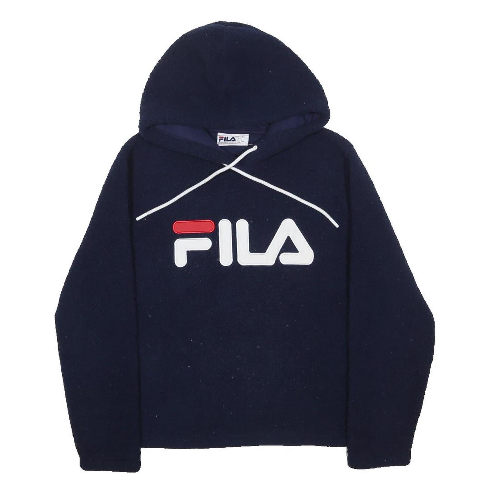 FILA Womens Navy Blue Pullover Hoodie S Logo Embroidered Cotton Blend