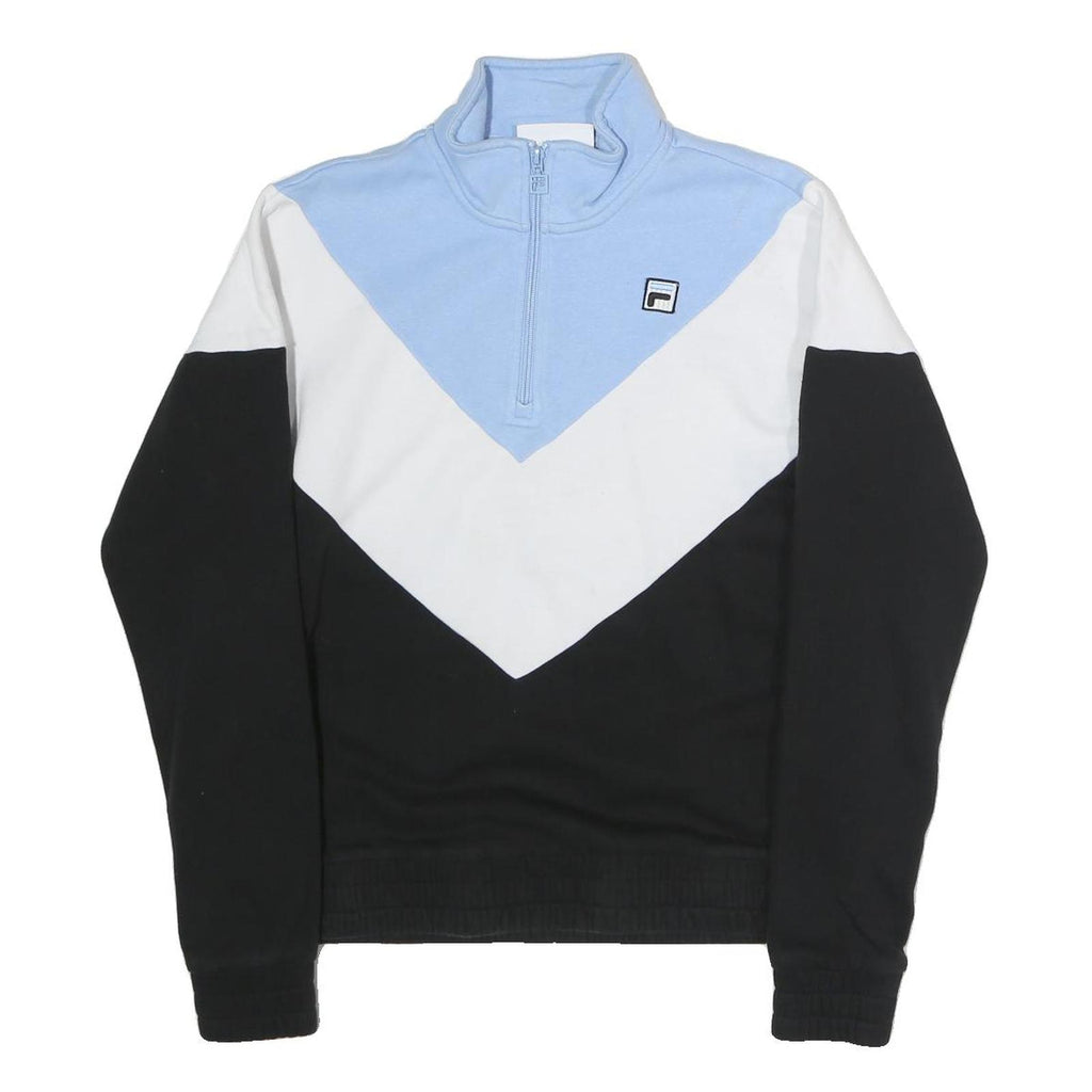 FILA Womens Blue & White & Black Sweatshirt High Neck M Cotton Pullover