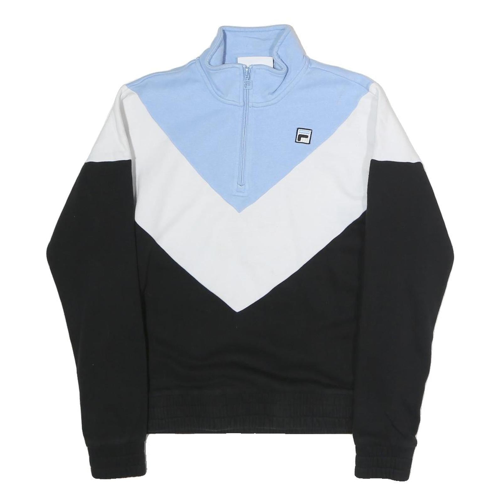 FILA Womens Blue & White & Black Sweatshirt High Neck M Cotton Pullover
