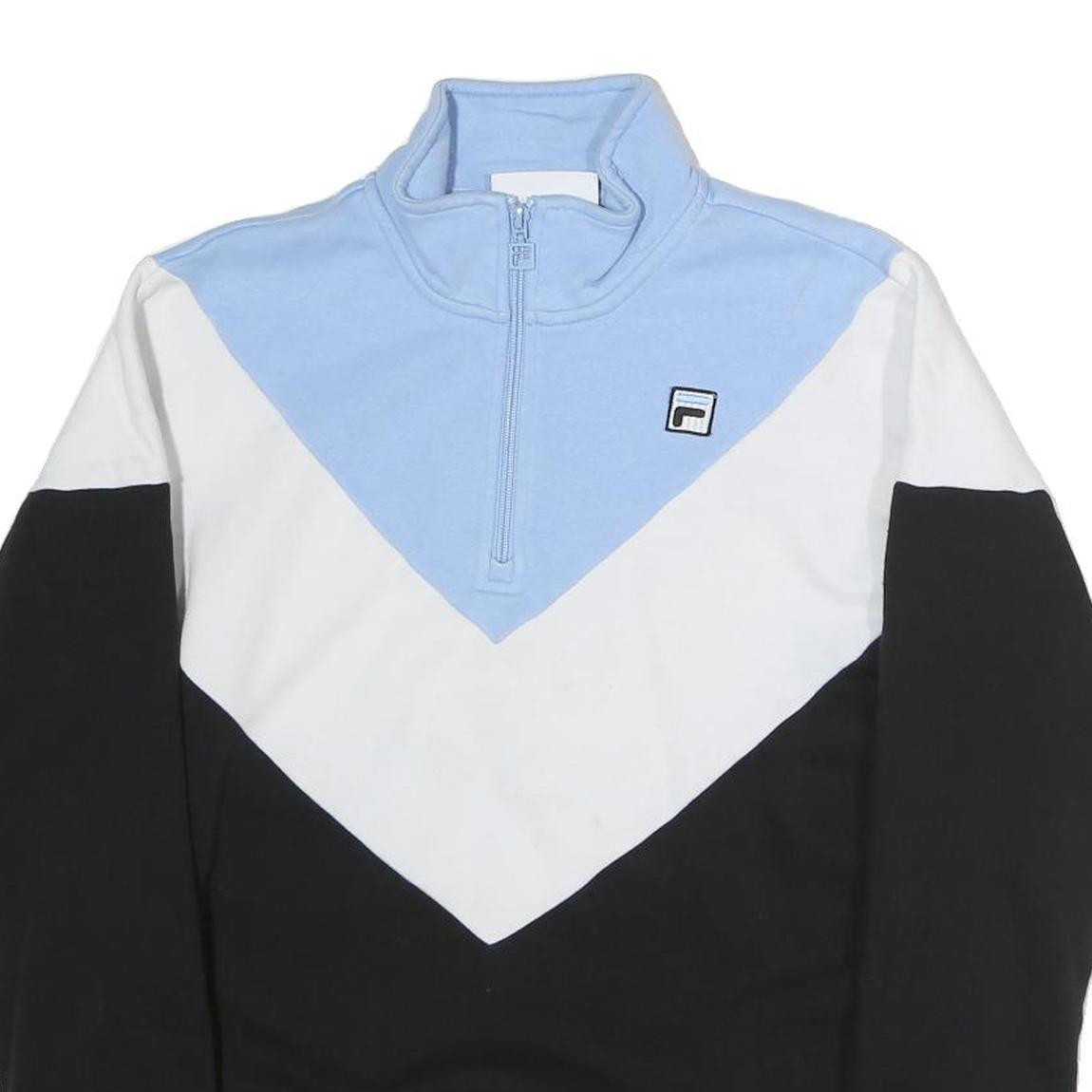 FILA Womens Blue & White & Black Sweatshirt High Neck M Cotton Pullover