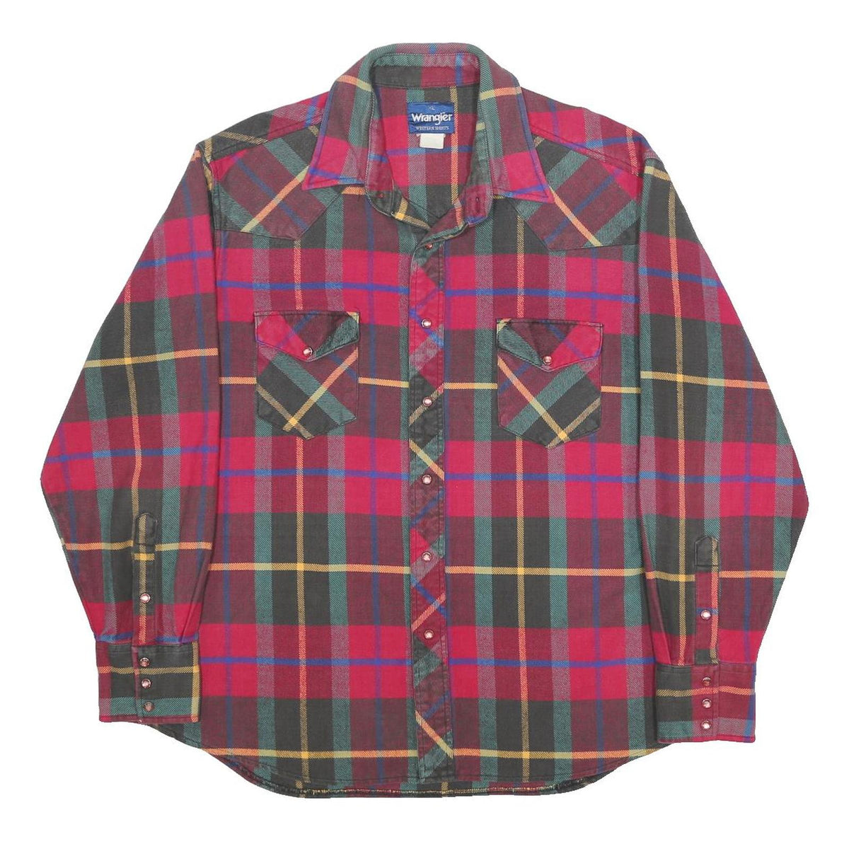 WRANGLER Mens Red Green Check Shirt XL Western Casual Cotton Long Sleeve