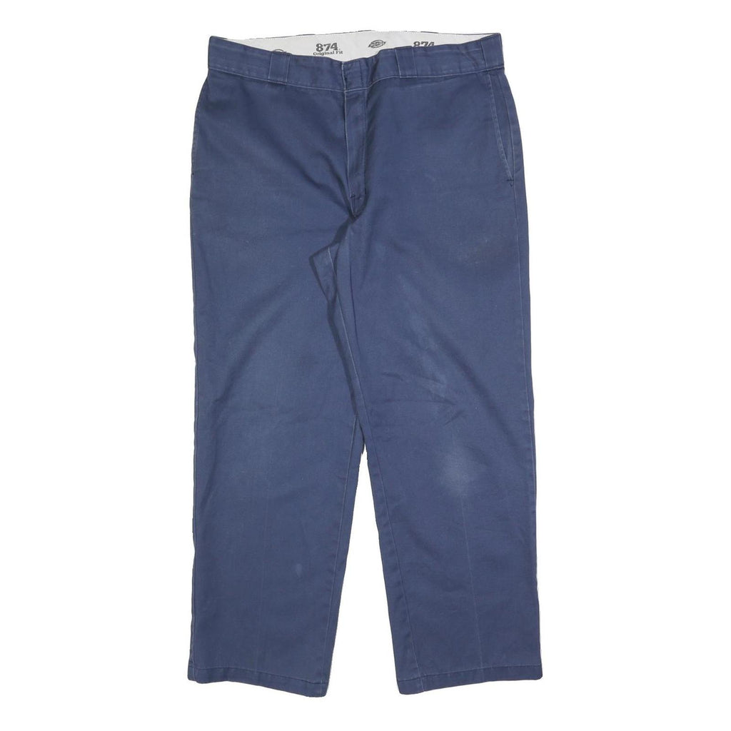 DICKIES Mens Regular Blue Cotton Blend Zip Trousers W36 L28 Workwear Chino