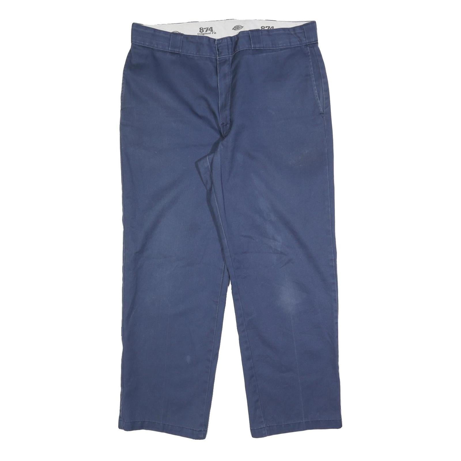 DICKIES Mens Regular Blue Cotton Blend Zip Trousers W36 L28 Workwear Chino
