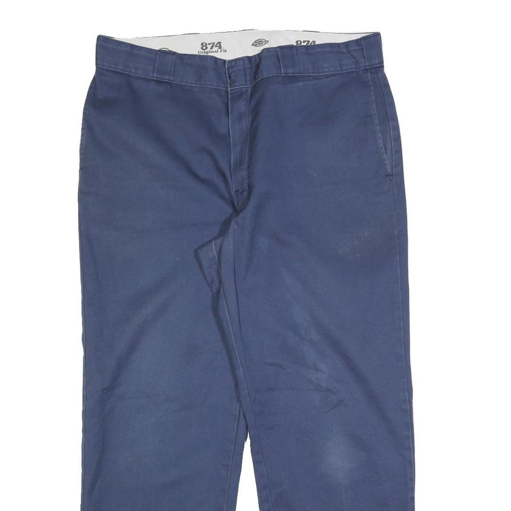 DICKIES Mens Regular Blue Cotton Blend Zip Trousers W36 L28 Workwear Chino