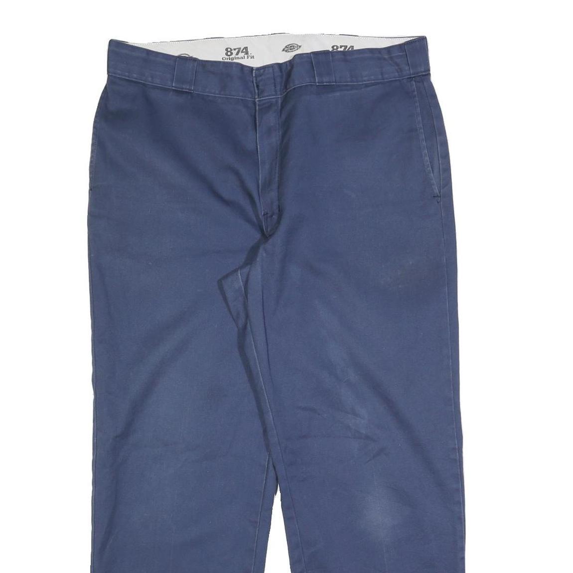 DICKIES Mens Regular Blue Cotton Blend Zip Trousers W36 L28 Workwear Chino