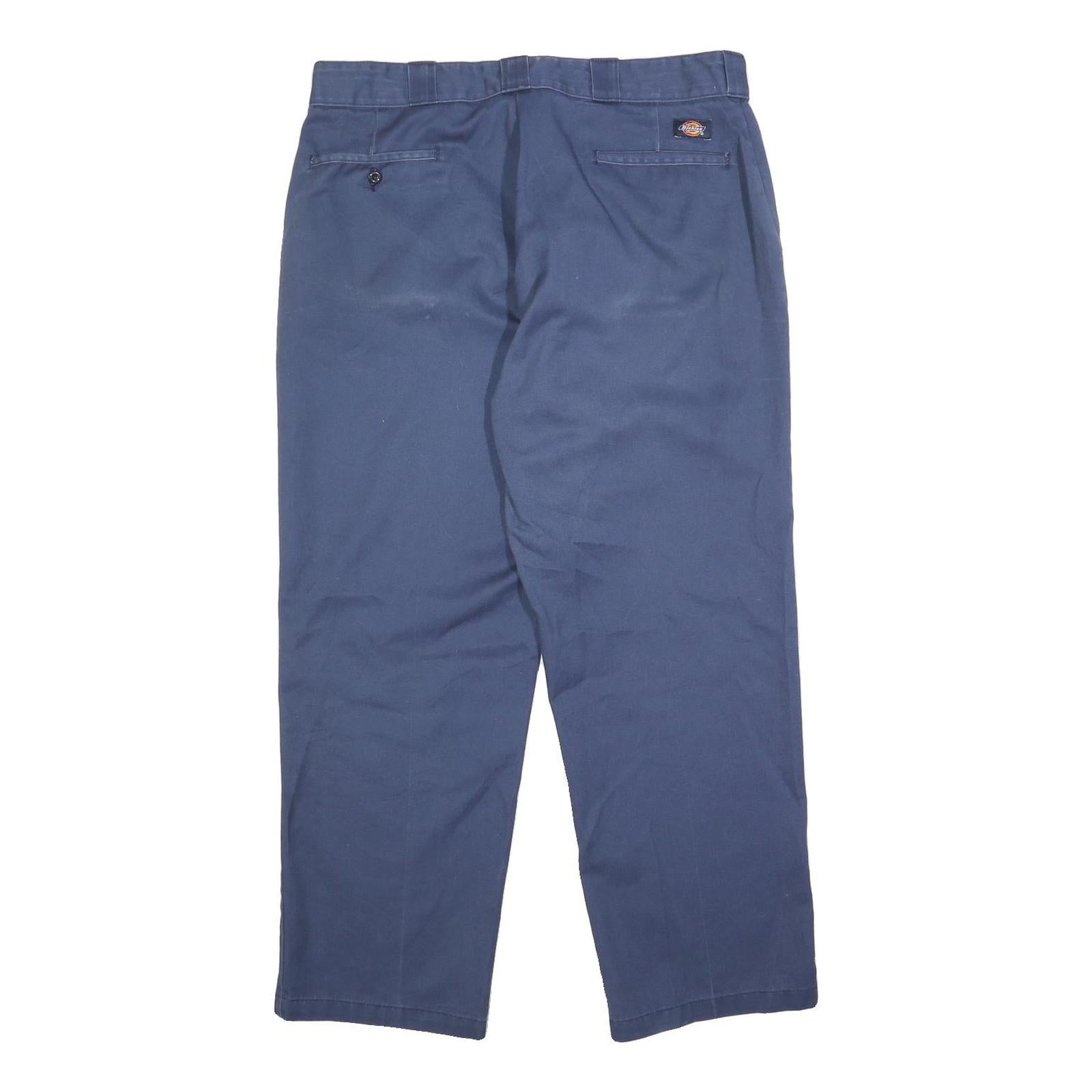 DICKIES Mens Regular Blue Cotton Blend Zip Trousers W36 L28 Workwear Chino