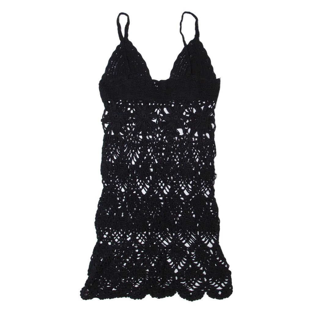 Womens Bodycon Dress Black Crochet Sleeveless Short S