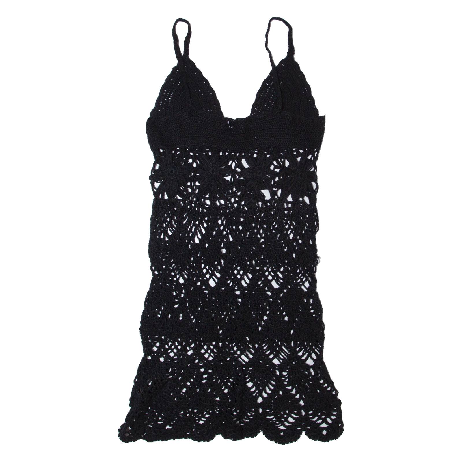 Womens Bodycon Dress Black Crochet Sleeveless Short S