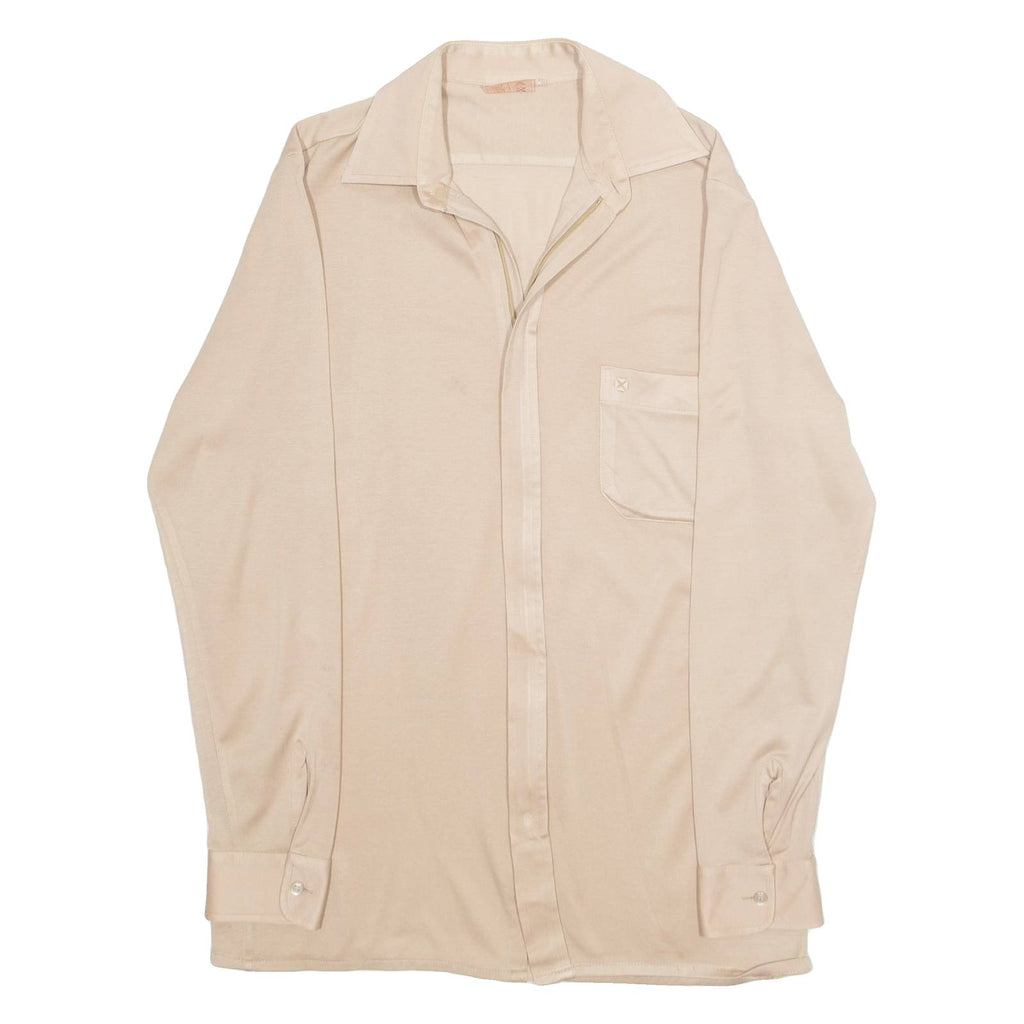 M TREND Womens Bardot Blouse Beige Collared Long Sleeve L