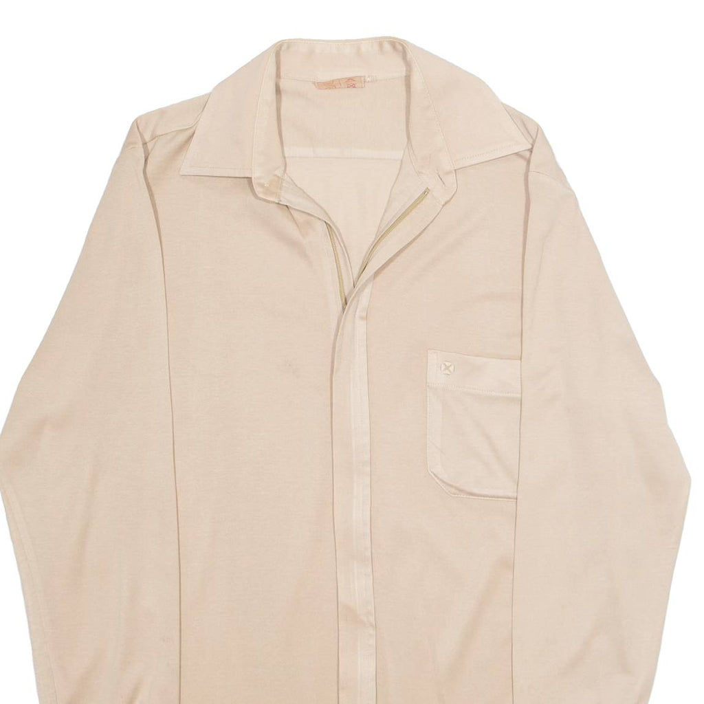 M TREND Womens Bardot Blouse Beige Collared Long Sleeve L
