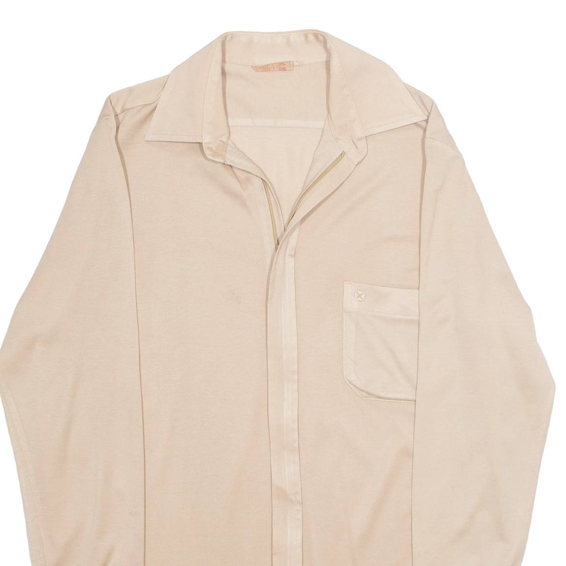 M TREND Womens Bardot Blouse Beige Collared Long Sleeve L