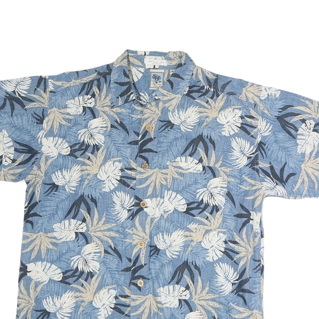 GOTCHA SPORT Mens Blue & Beige Floral Cotton Shirt M Casual Summer Vacation
