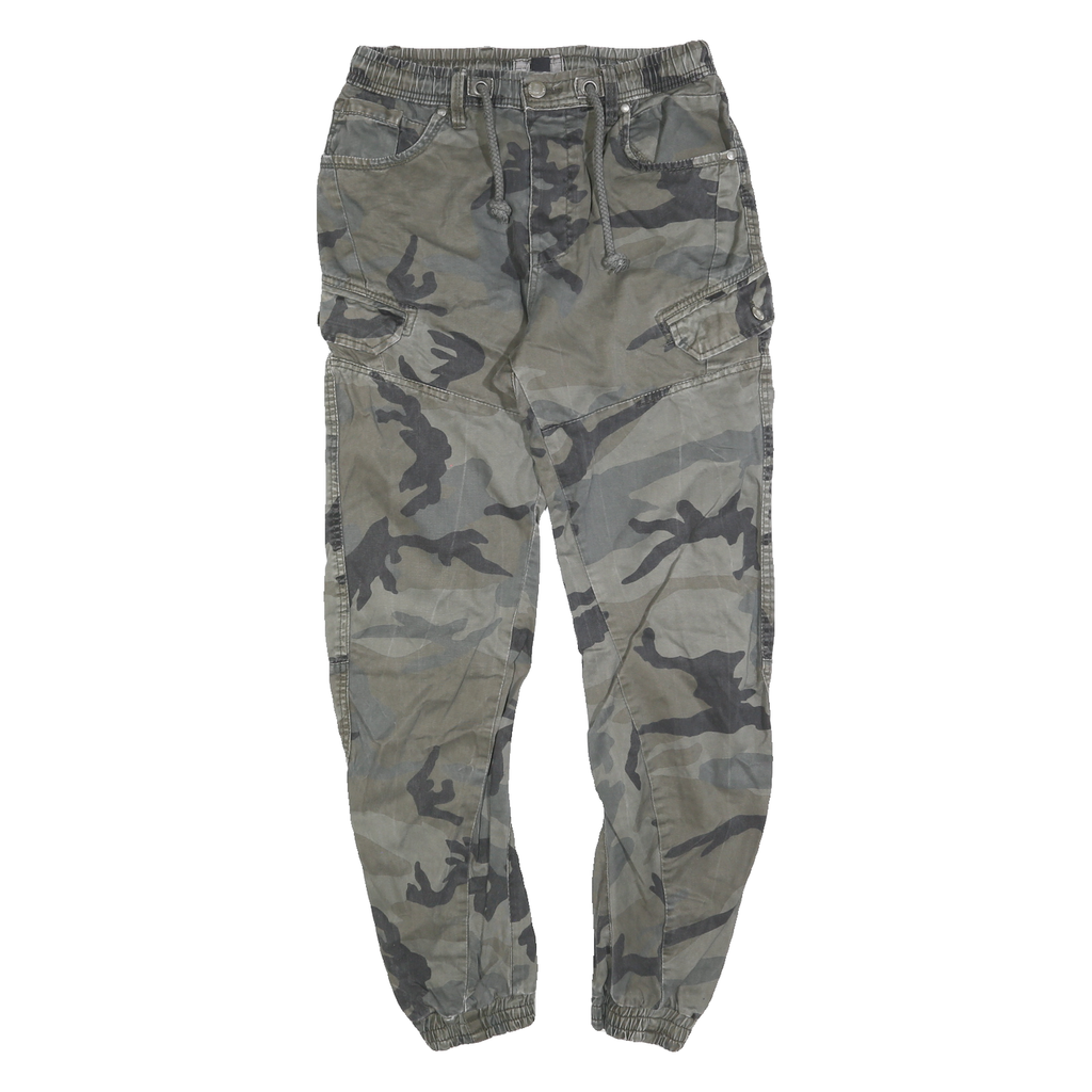 FSBN Mens Cotton Blend Green Slim Cargo Trousers W28 L30 Cargo Pocket Zip