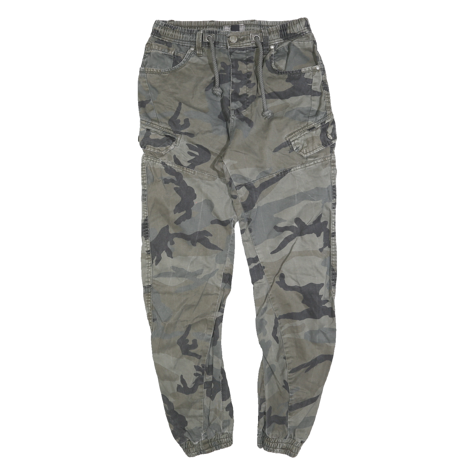 FSBN Mens Cotton Blend Green Slim Cargo Trousers W28 L30 Cargo Pocket Zip