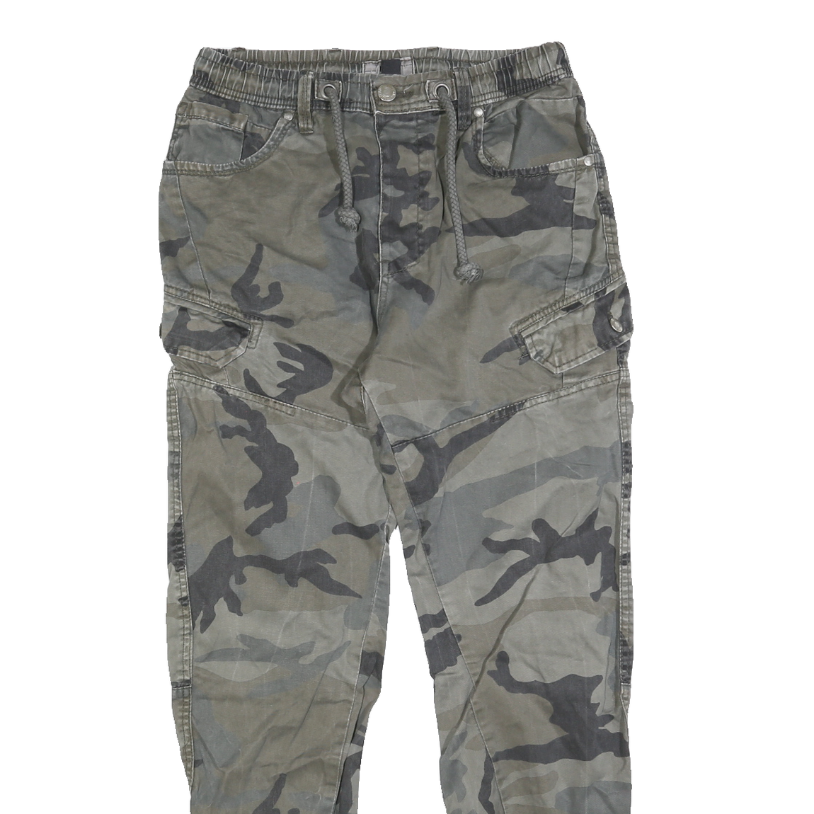 FSBN Mens Cotton Blend Green Slim Cargo Trousers W28 L30 Cargo Pocket Zip