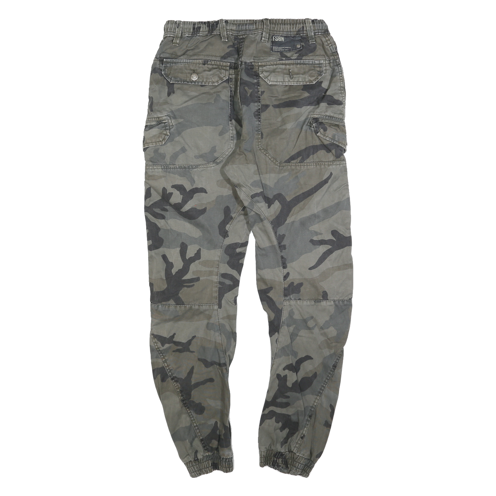 FSBN Mens Cotton Blend Green Slim Cargo Trousers W28 L30 Cargo Pocket Zip