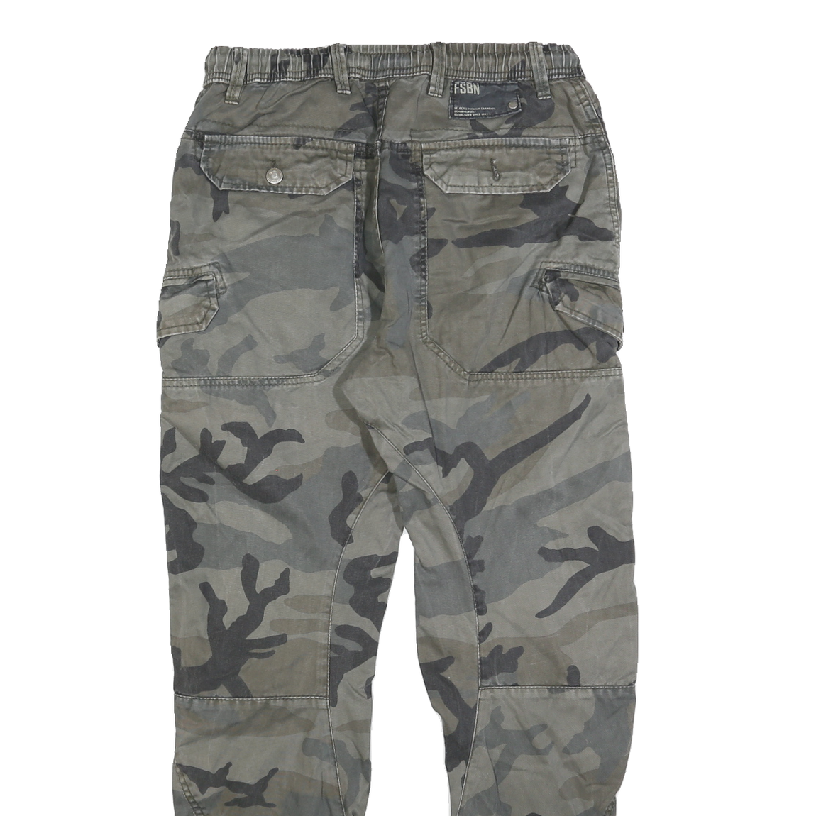 FSBN Mens Cotton Blend Green Slim Cargo Trousers W28 L30 Cargo Pocket Zip